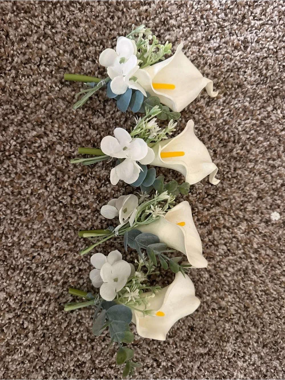 White Calla Lily and Greenery Floral Boutonniere Set of 4